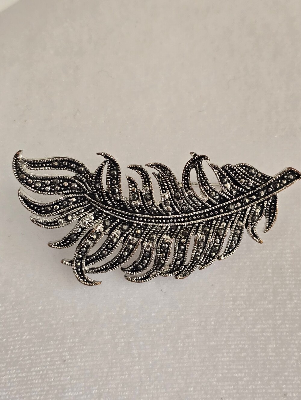 Silver Feather Marcasite Brooch